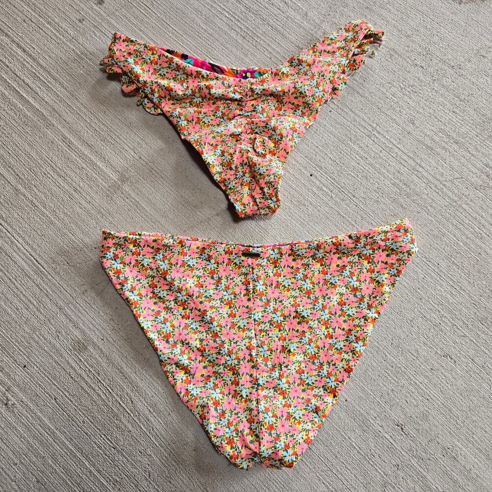 Maaji Bikini Bottoms Swim Cheery Blossom Reversible Med Voyage Ruffle Swimwear - Picture 4 of 5